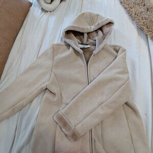 Jones New York Faux Fur Suede Hooded Walker Coat